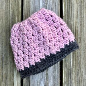 Handmade Crochet Ponytail Messy-Bun Beanie Hat
